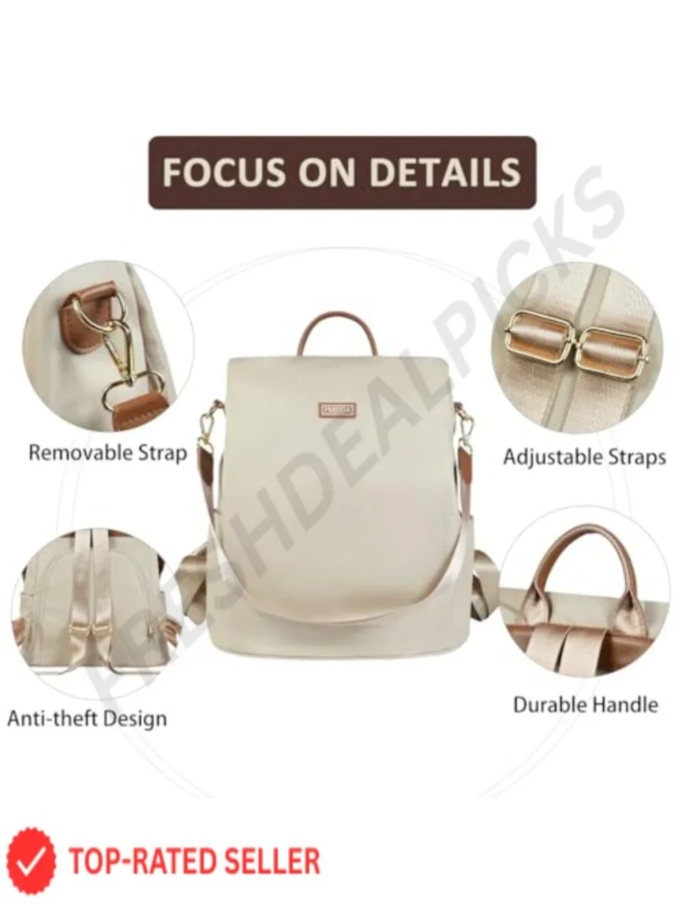 Anti Theft Nylon Convertible Backpack Purse for Women, Adjustable Straps